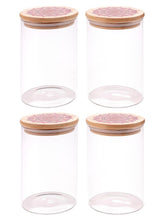 Urbane Home Borosilicate Glass Jar with Printed Bamboo Lid|Kitchen Organizer Items and Storage|Multi-utility, Leakproof, Airtight Storage Jar for Cookies,Snacks,Tea,Coffee,Sugar|Pack of 4(1000ml)